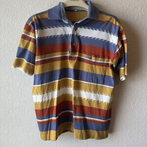 Unique Vintage BOHO Maris Striped Collard Tee From Italy. Size Small*